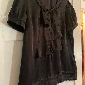 Apt 9 Black Satin blouse button front short sleeve size L Never worn ( New)